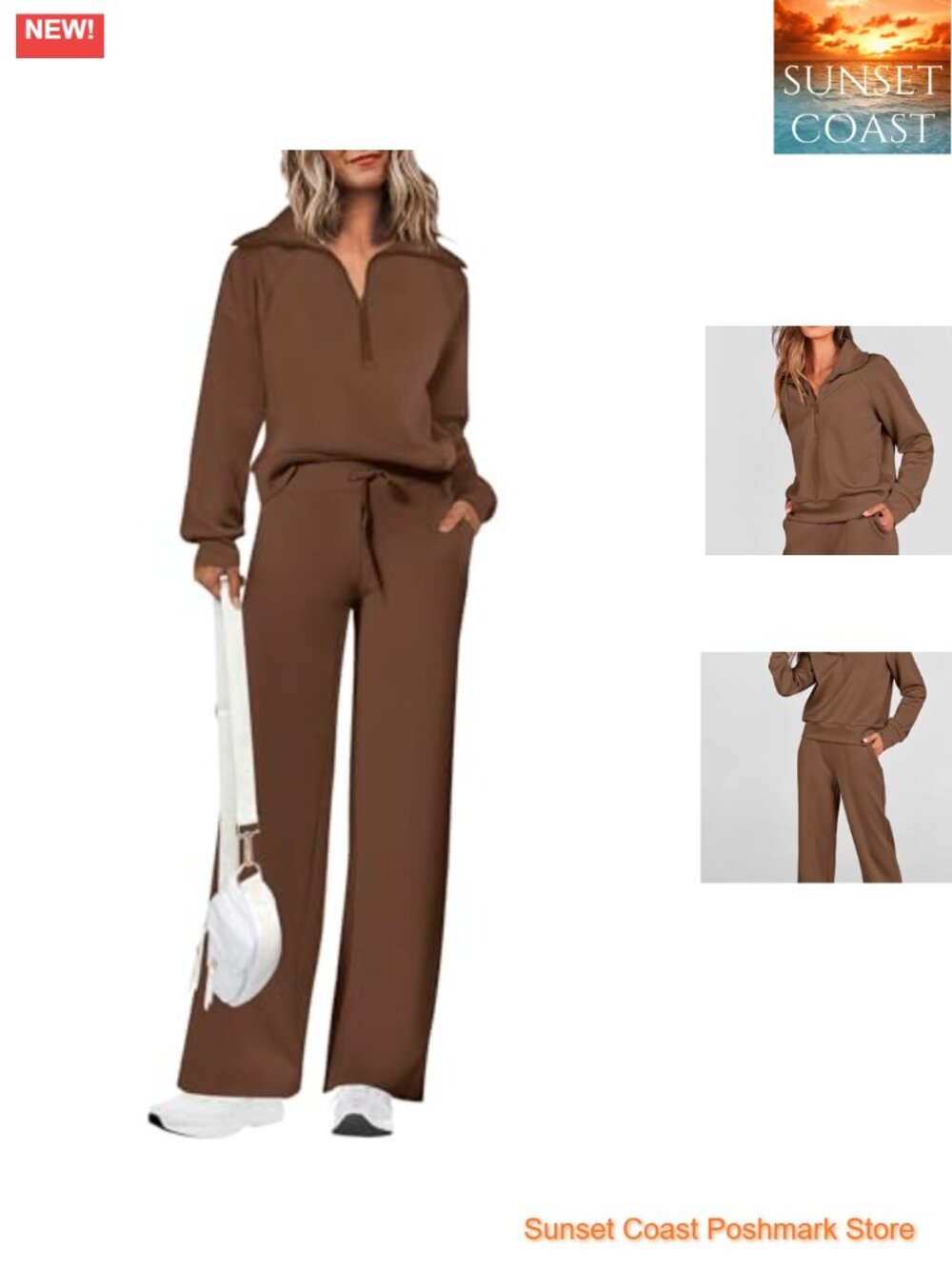 2 Piece Tracksuit Set Half Zip Sweatshirt Wide Leg Palazzo Pants Lounge Set